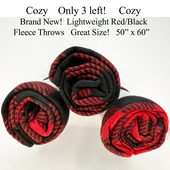 50" x 60" NEW Red/Blk Buffalo Check Fleece Throw for Bedroom, Livingroom, etc.. - Picture 2 of 5